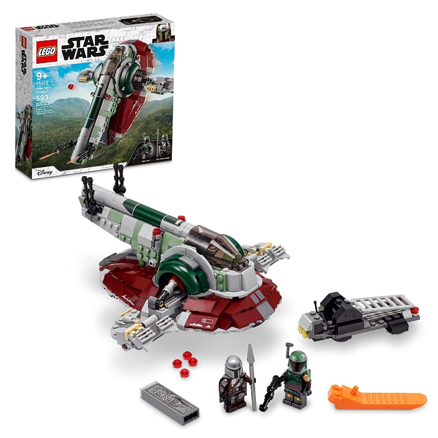 LEGO Star Wars Boba Fett's Starship lego boxset on a white background.