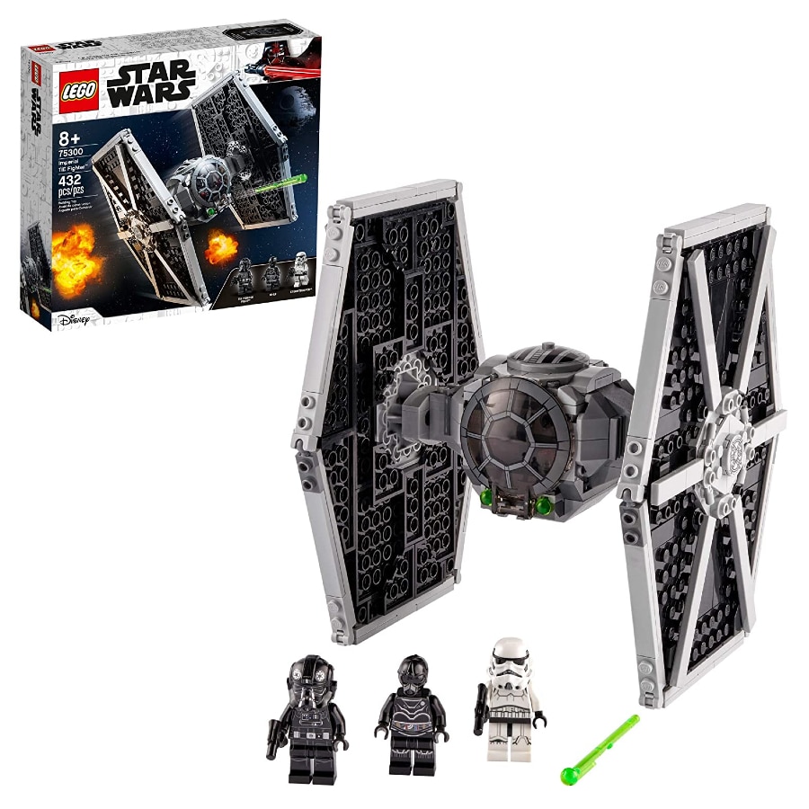 LEGO Star Wars Imperial TIE Fighter boxset with figurines on a white background.
