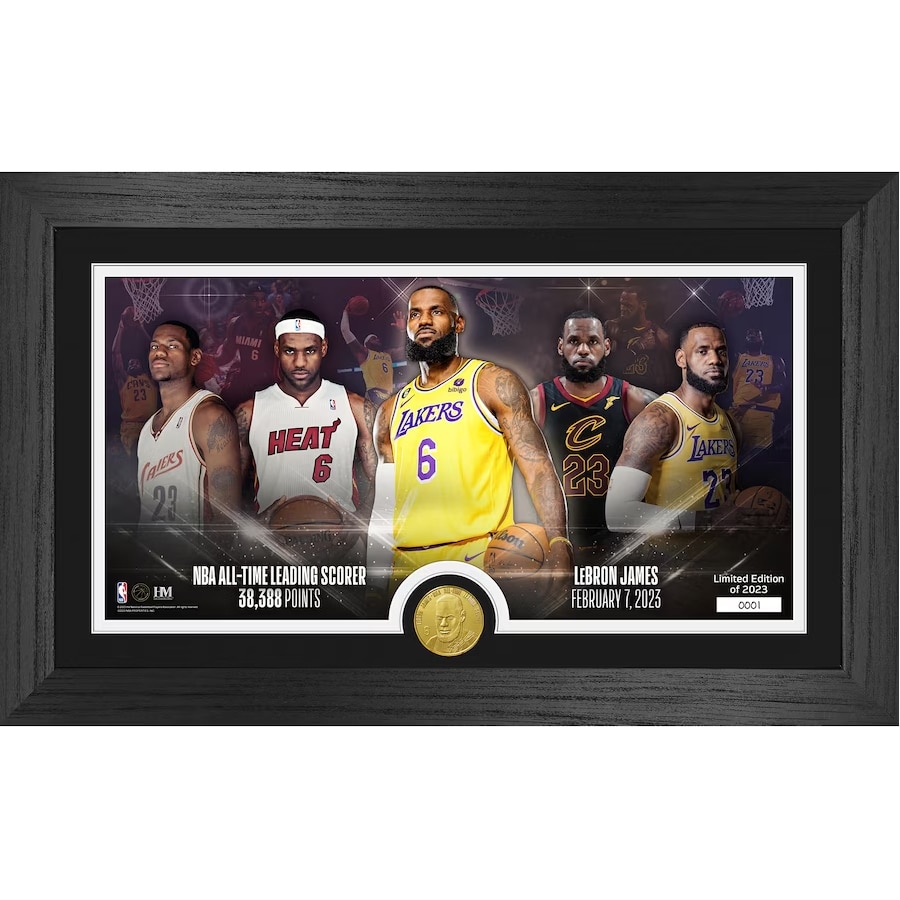 LeBron James Highland Mint Scoring Record 12'' x 20'' Bronze Coin Photo Mint on a white background.