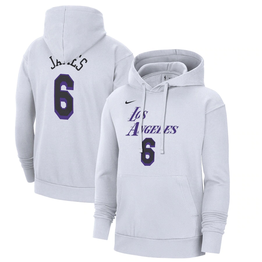 LeBron James Nike 22-23 City Edition Pullover Hoodie - White colorway on a white background.