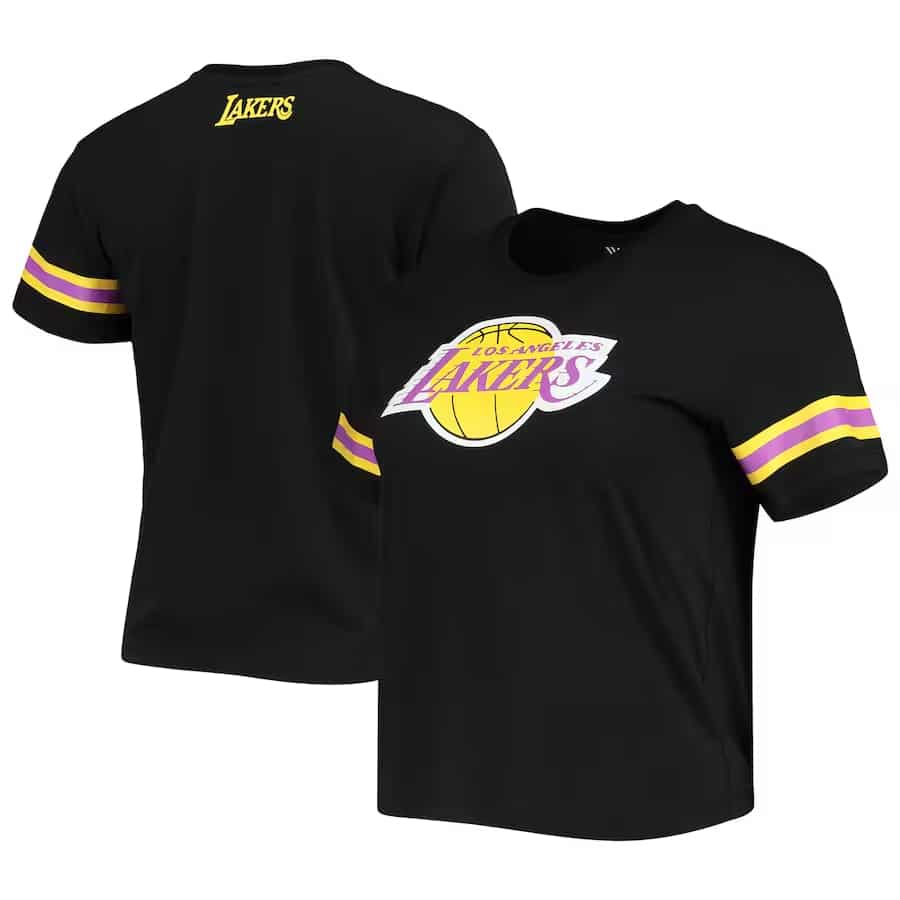Los Angeles Lakers The Wild Collective Women's Cropped T-Shirt - Black colorway on a white background.