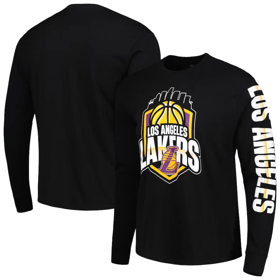 Los Angeles Lakers Unisex NBA Crest Long Sleeve T-Shirt - Black colorway on a white background.