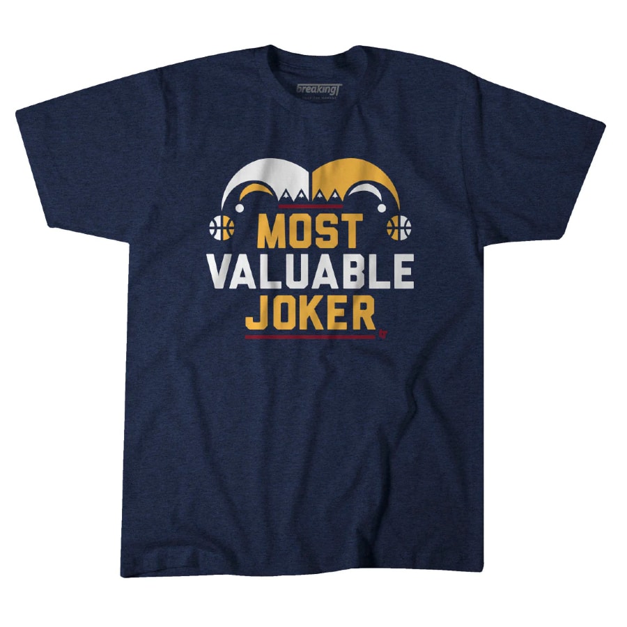 MVJ t-shirt - Navy blue colored on a white background. 