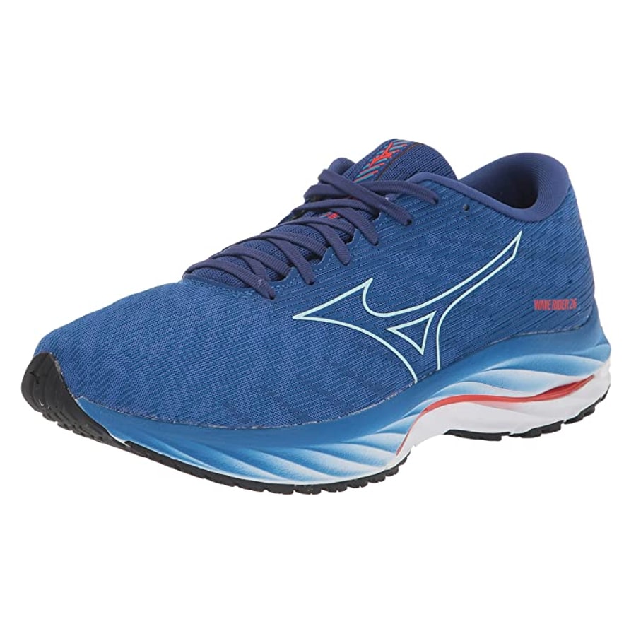 Mizuno Wave Rider 26 - Super Sonc-ice water colorway running shoe on a light gray background.