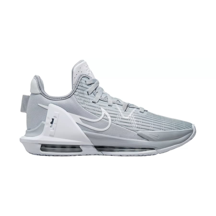 Nike LeBron Witness VI Basketball Shoes - Grey colorway on a white background. 