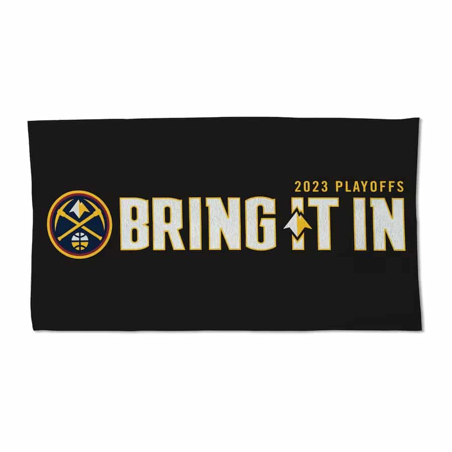 Nuggets WinCraft '23 Western Champs two-sided locker room towel - Black/Gray colorway on a white background.