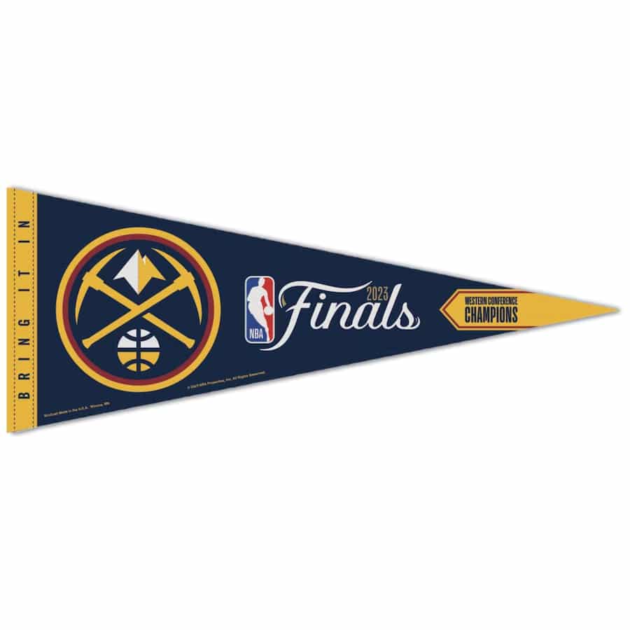 Nuggets WinCraft '23 Western Conference Champs 12'' x 30'' Premium Pennant on a white background. 