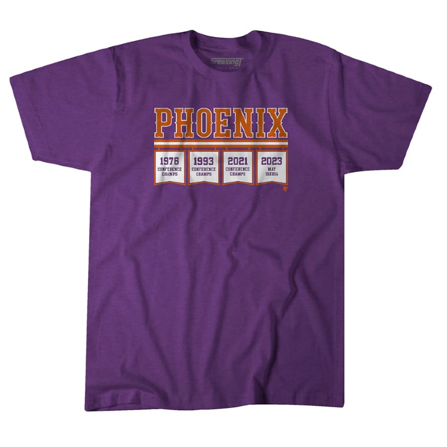 Phoenix banners t-shirt - Purple colored shirt on a white background. 