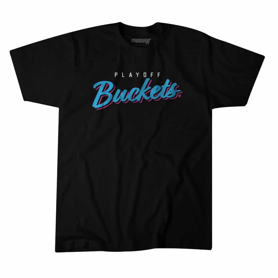 Playoff Buckets t-shirt - Black colorway on a white background.