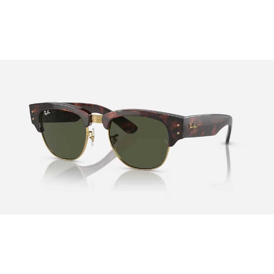 Ray-Ban Mega Clubmaster sunglasses - Polished tortoise colorway on a gray background. 