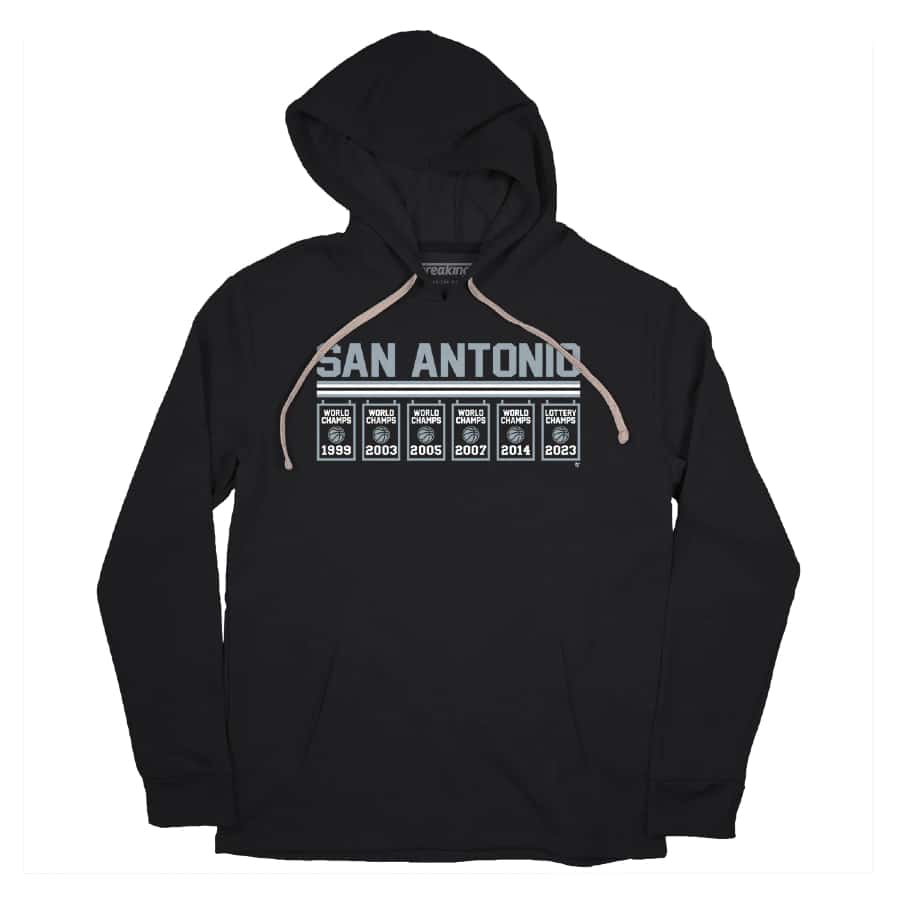 San Antonio Banners hoodie - Black colorway on a white background.