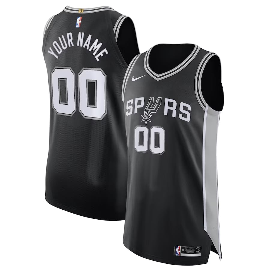 San Antonio Spurs Nike authentic custom jersey icon edition - Black colorway on a white background.