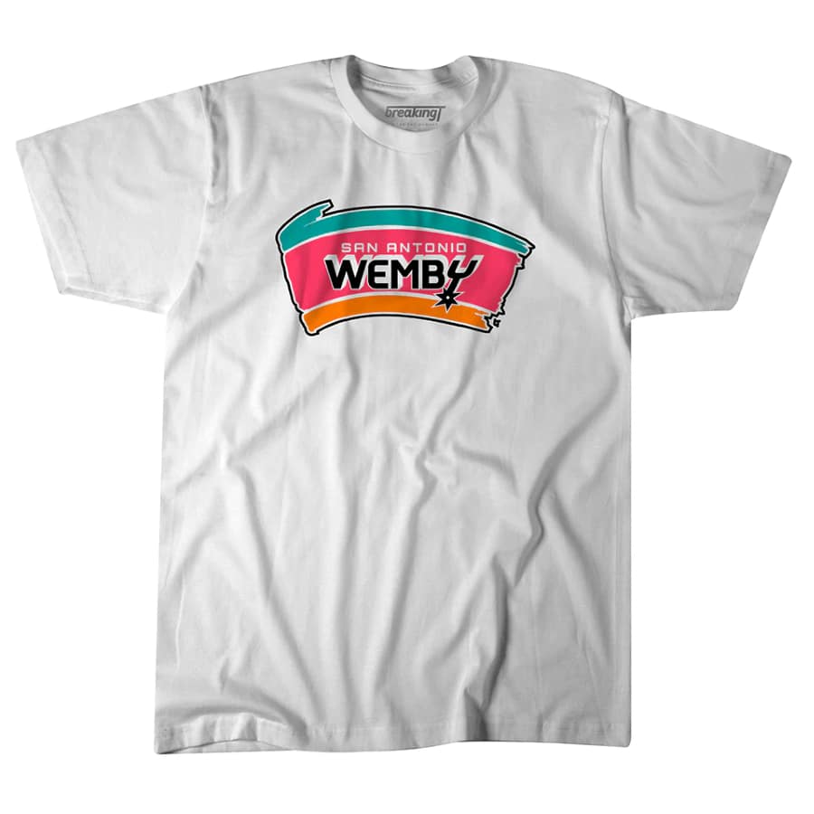 San Antonio Wemby t-shirt - Grey colored on a white background.