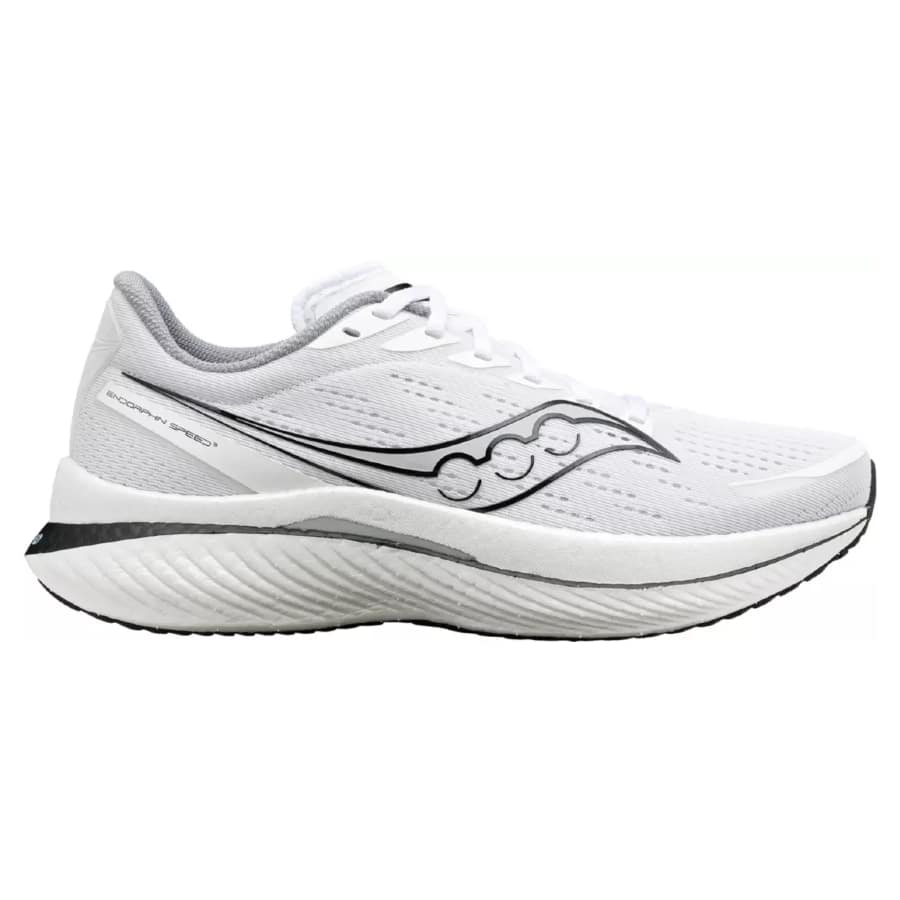 The running shoe Saucony Endorphin Speed 3 - White/Black colorway on a white background.