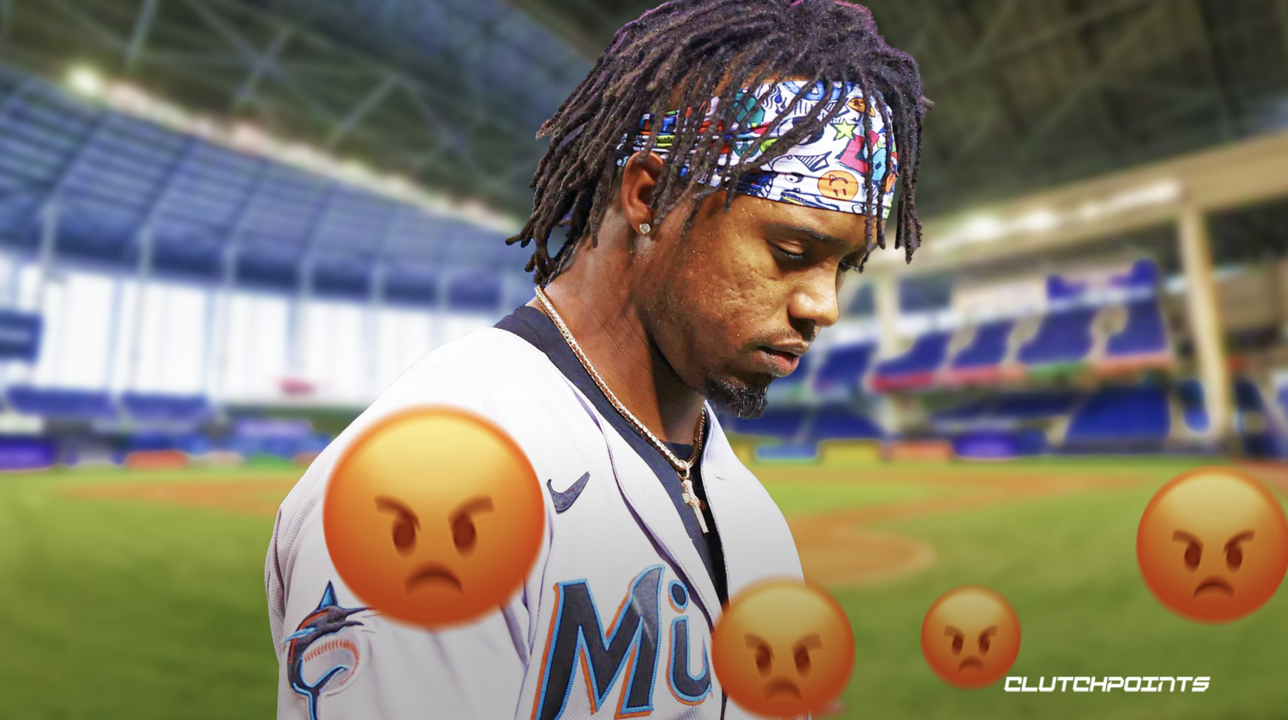 Miami Marlins baseball infielder Jean Segura puts on a Marlins