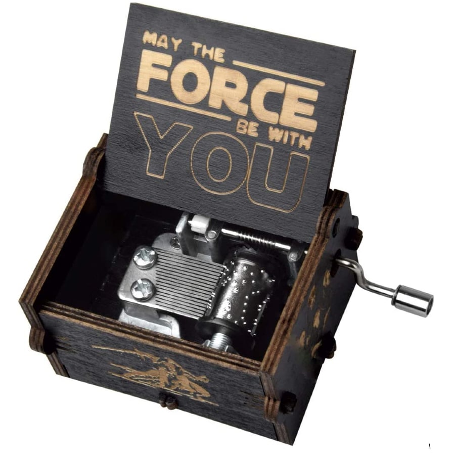 Star Wars Antique Engraved Wooden Musical Box on a white background.