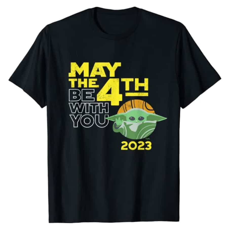 Star Wars Day May the 4th Be With You 2023 Grogu T-Shirt - Black on a white background.