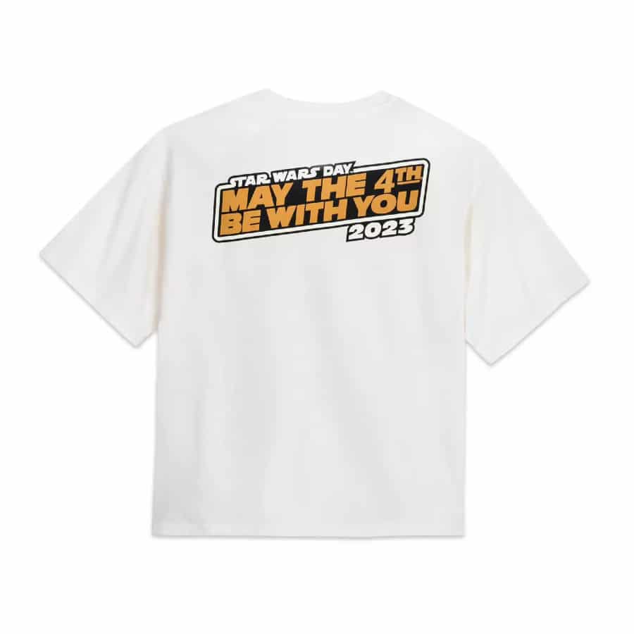 Star Wars Day ''May the 4th Be With You'' 2023 white T-Shirt on a white background.