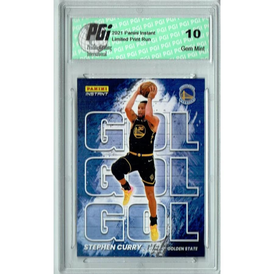 Stephen Curry 2021 Panini Instant #MC10 My City 1/1496 Trading Card PGI 10 on a white background.