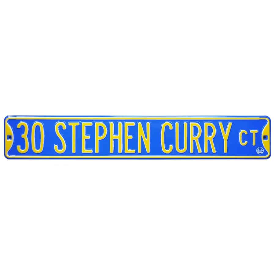 Stephen Curry Golden State Warriors 6" x 36" Steel Street Sign on a white background.