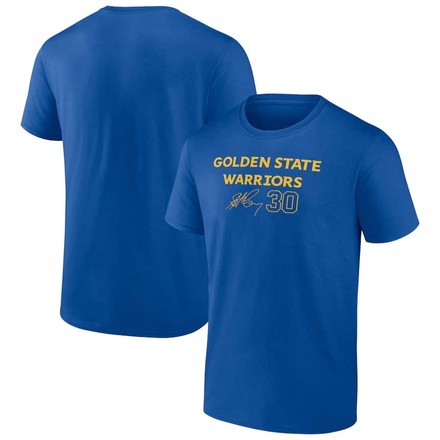 Stephen Curry Golden State Warriors Fanatics T-Shirt - Royal blue shirt on a white background.