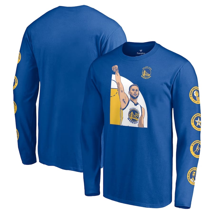 Stephen Curry NBA All-Time Three Point Record Long Sleeve - Royal blue colorway on a white background. 