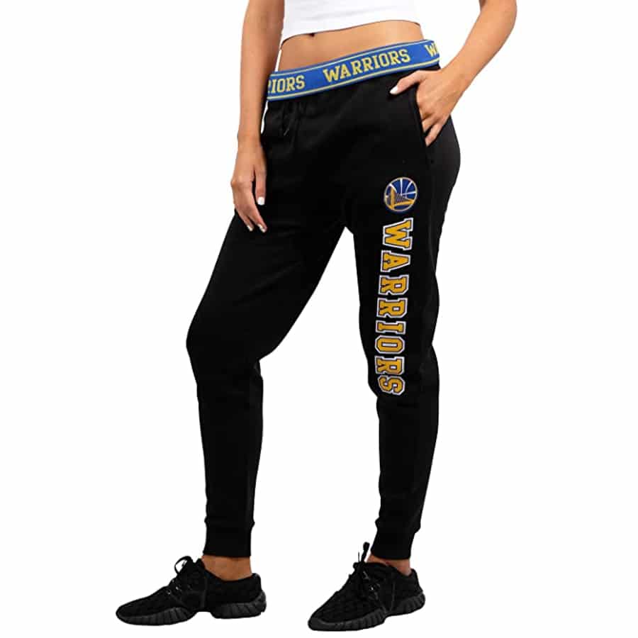 Ultra Game NBA Women's Jogger Pants Active Fleece Sweatpants in black on a white background.