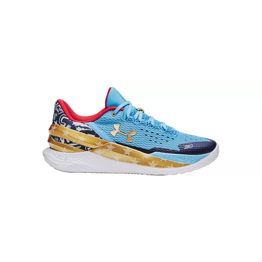 Under Armour Curry 2 Low FloTro Basketball Shoes - Navy_Gold colorway on a white background.