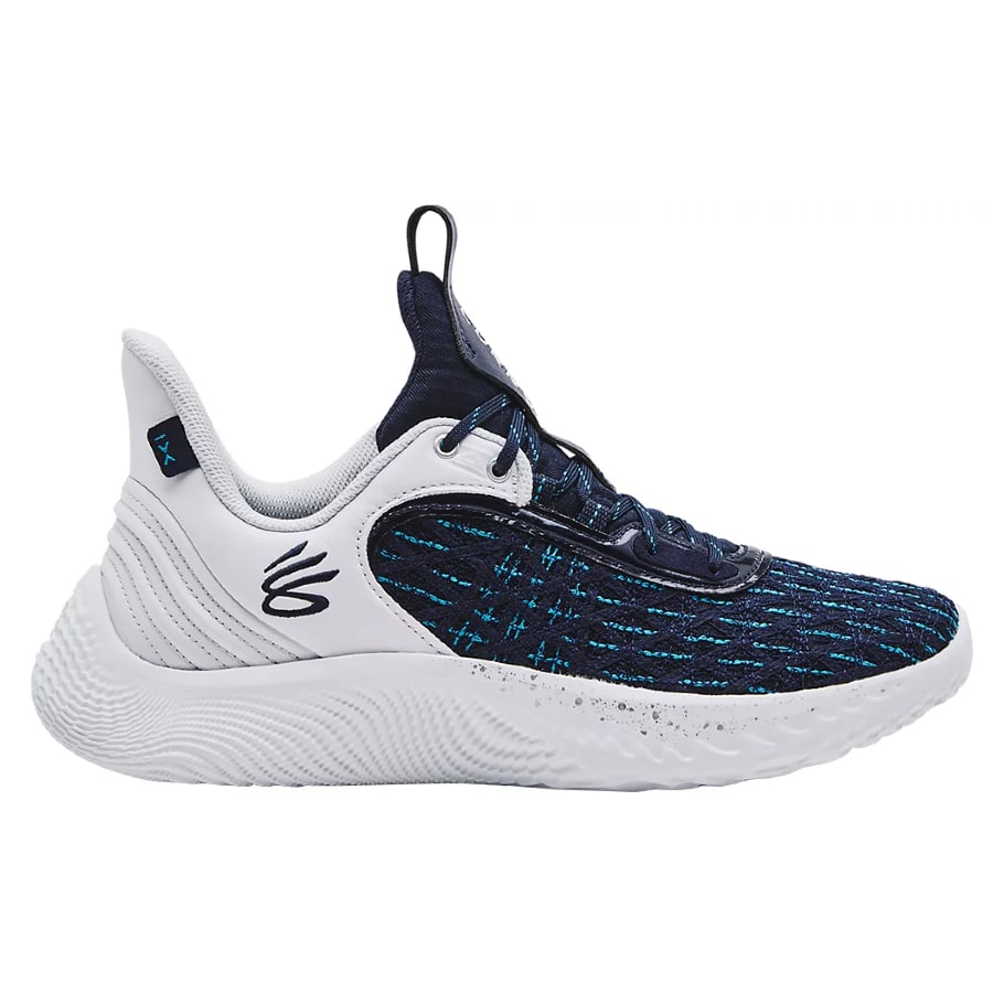 Under Armour Curry Flow 9 Basketball Shoes - Navy/White colorway on a white background. 