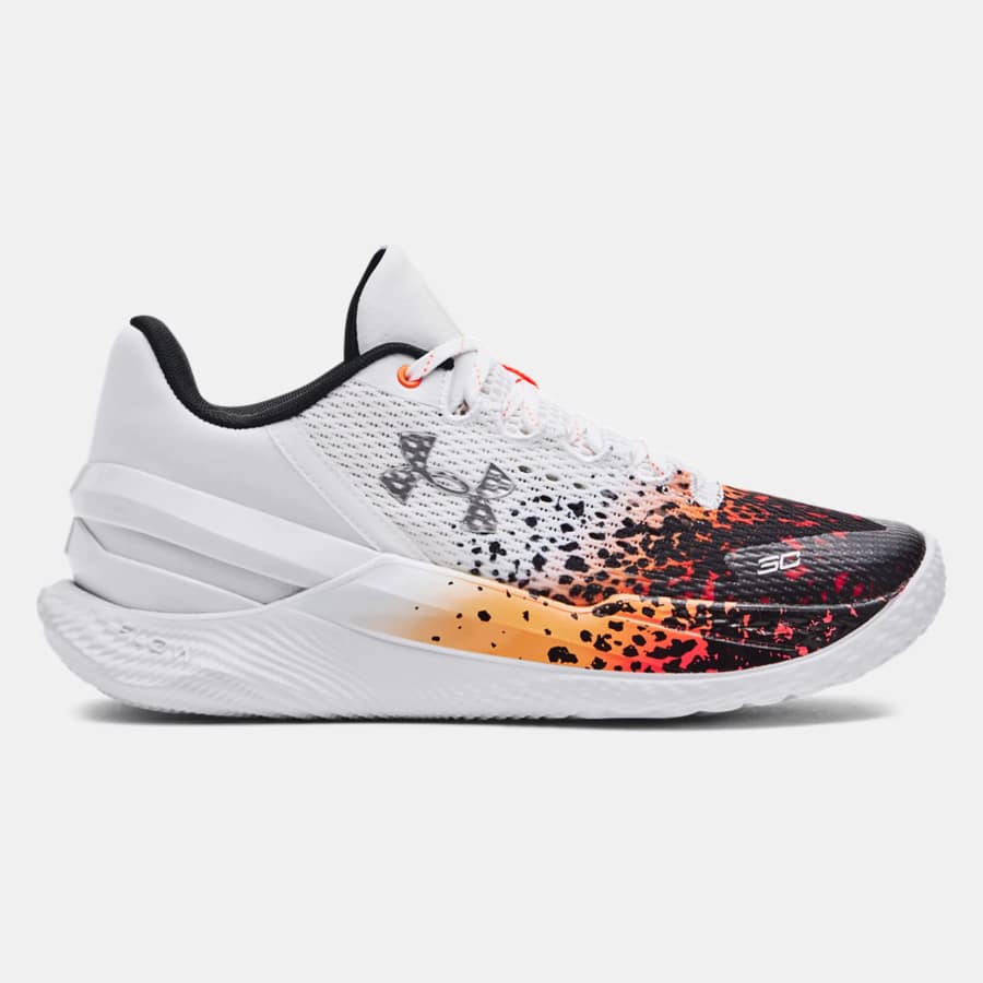 Unisex Curry 2 Low FloTro Basketball Shoes - White/Black colorway on a gray background. 