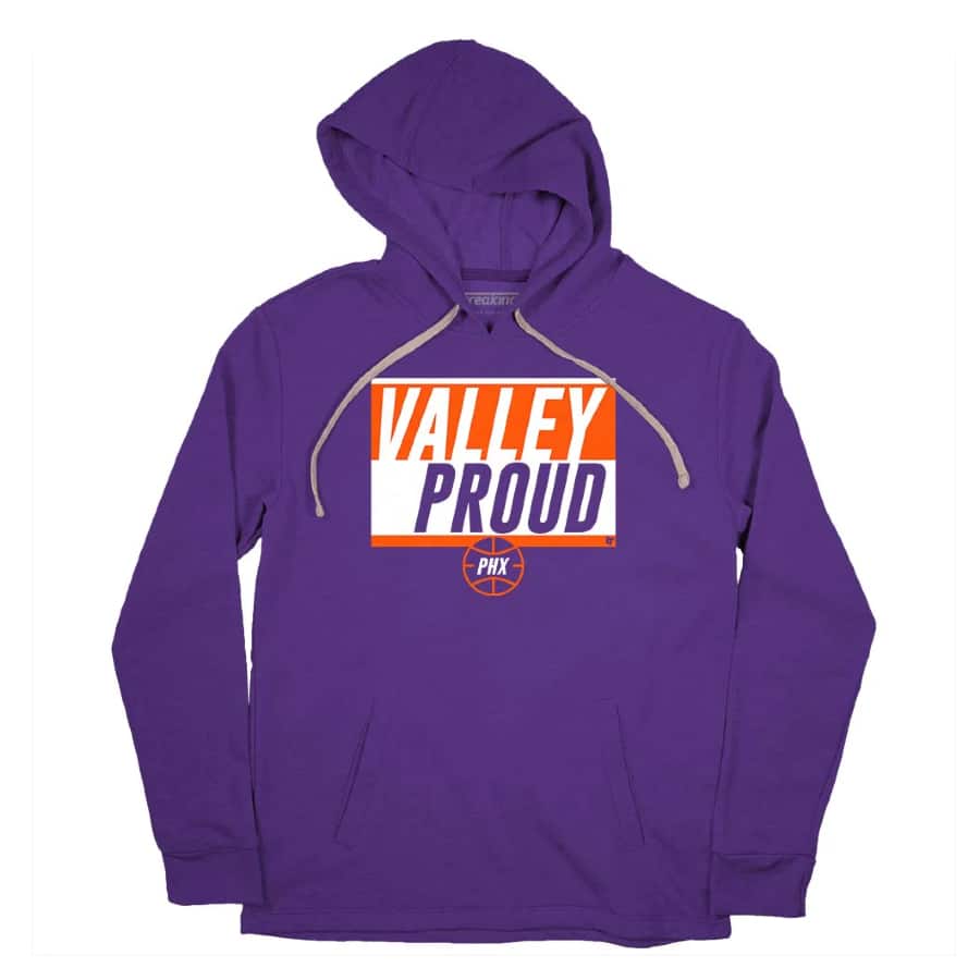 Valley Proud hoodie - Purple colorway on a white background.