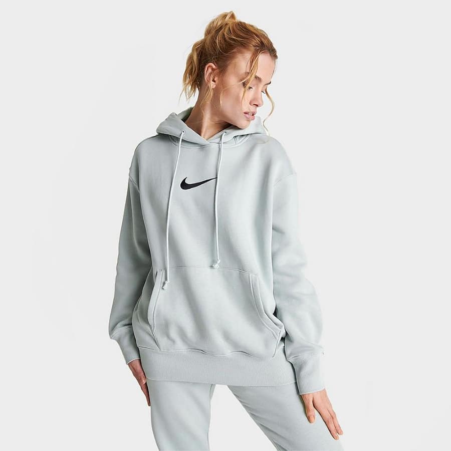 Nike women's sportswear Phoenix fleece oversized hoodie - Light silver on a grey background.
