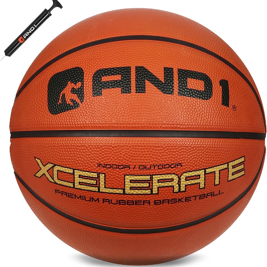 AND1 Xcelerate rubber basketball - Classic orange colorway on a white background.
