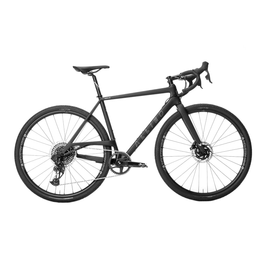 Allied Able SRAM Rivals AXS bike - Matte black color on white background.