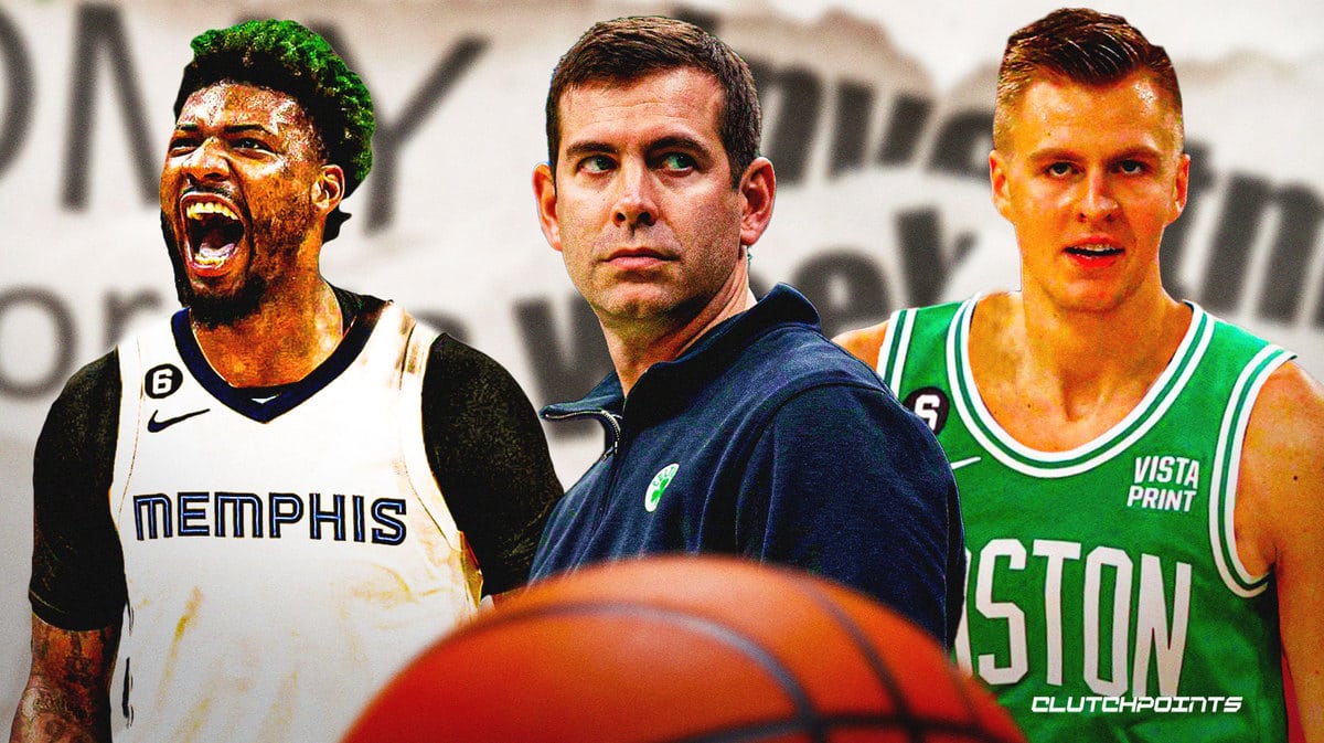 Brad Stevens, Kristaps Porzingis, Marcus Smart, Celtics