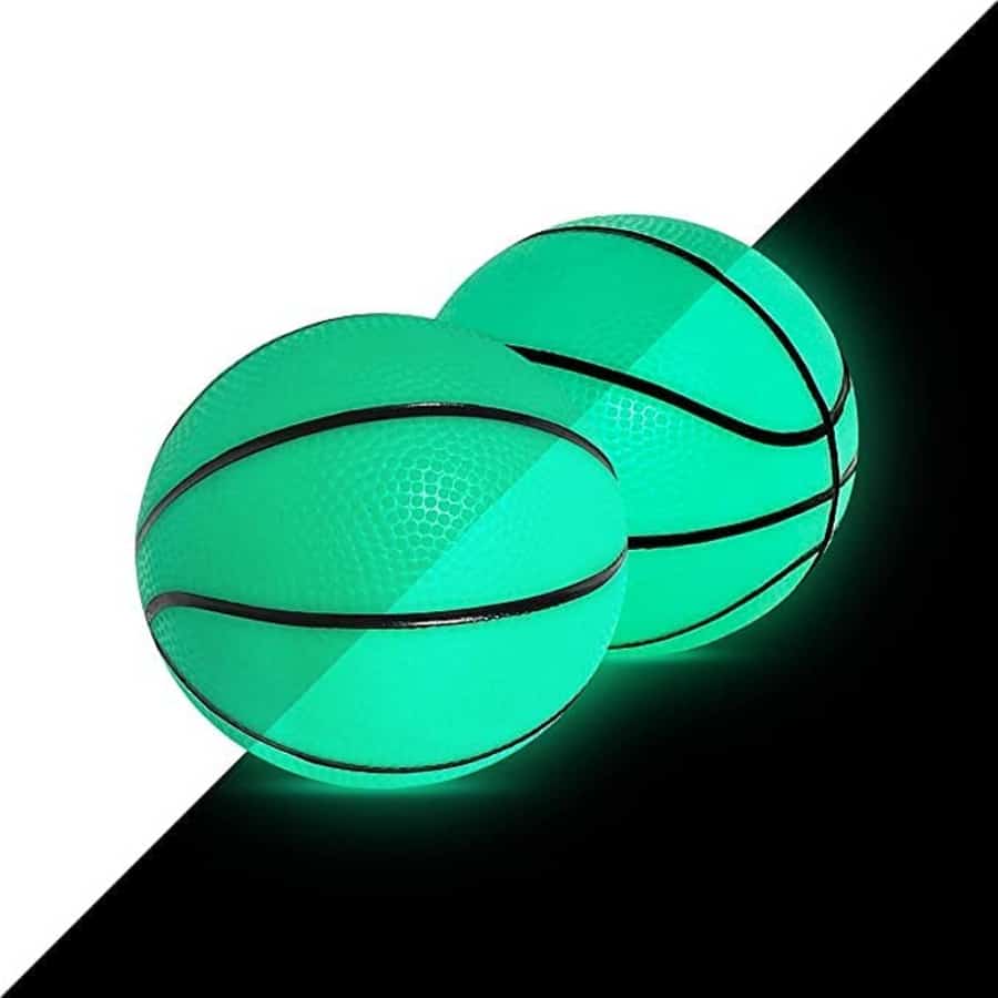 Botabee 5" glow-in-the-dark mini basketballs - 2 Pack green on a black and white background.
