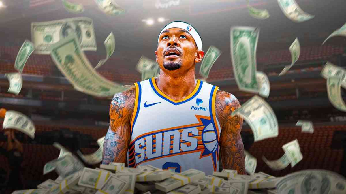 Bradley Beal surrounded by a pile of cash.
