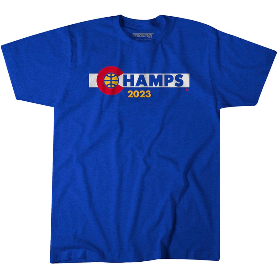 Denver Champs flag t-shirt - Blue colored on a white background.