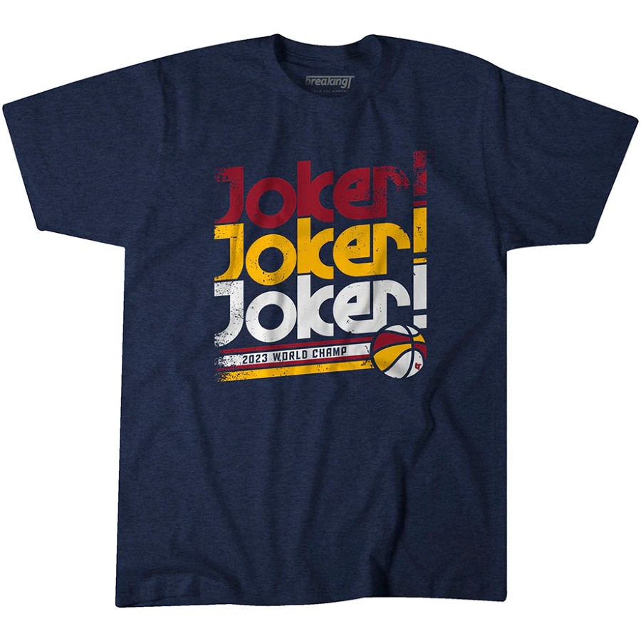 Denver Joker champ t-shirt - Navy blue colored on a white background.