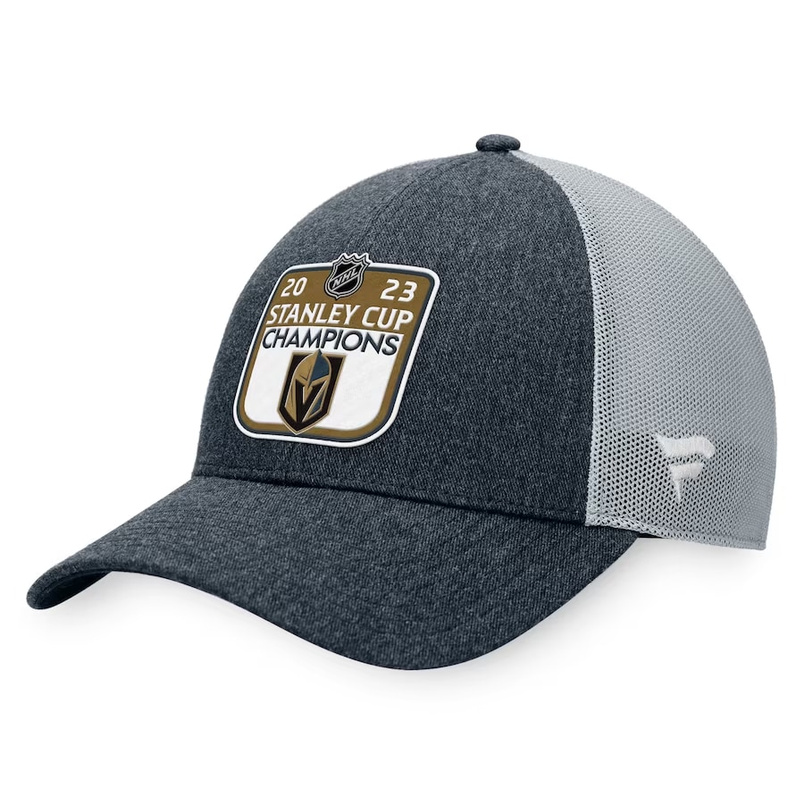 Golden Knights '23 Stanley Cup champs locker room hat - Charcoal colored on a white background.