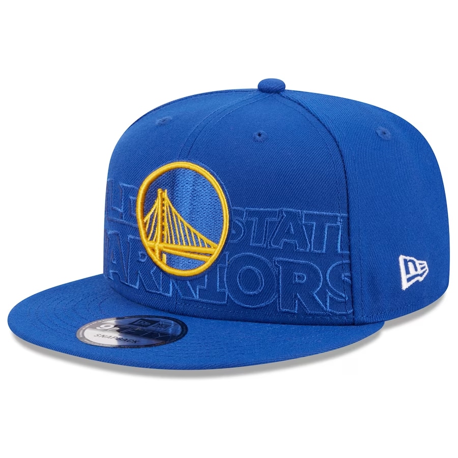 Golden State Warriors New Era 2023 NBA Draft 9FIFTY snapback hat - Royal blue on a white background.