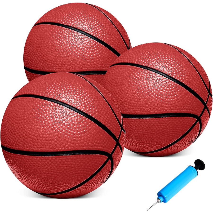 Iyoyo mini basketballs 6" set with pump - 3 pack on a white background.