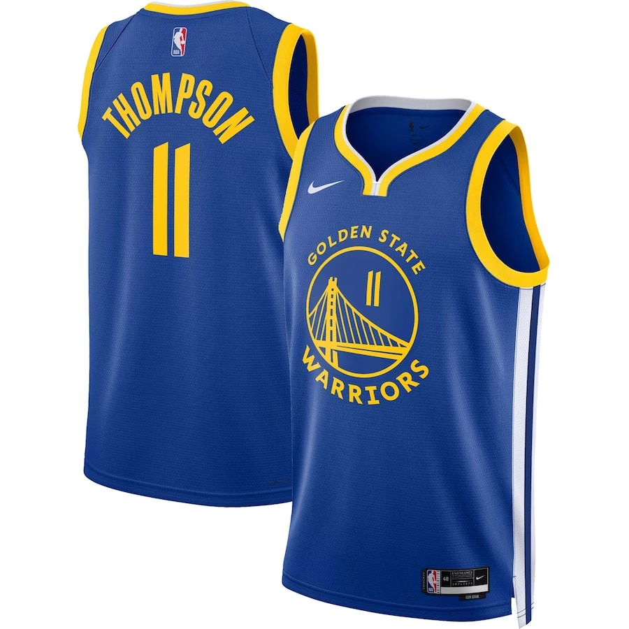 Klay Thompson Golden State Warriors Nike unisex jersey - Royal blue colored on a white background.