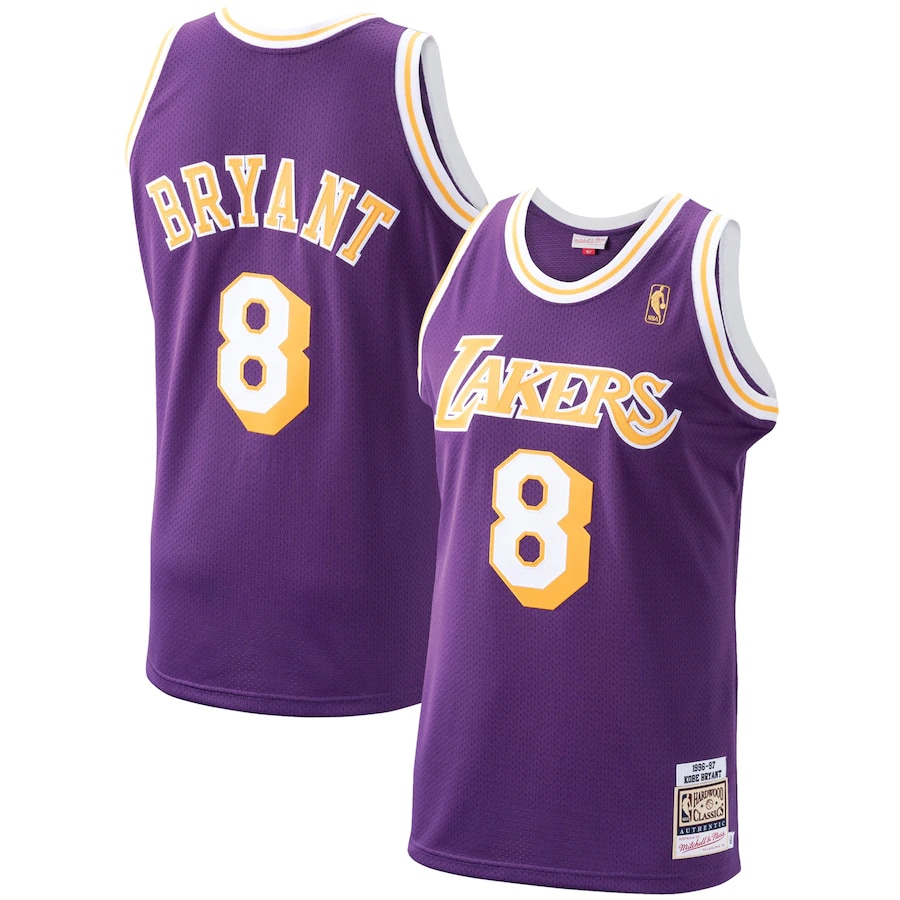 Kobe Bryant Mitchell & Ness '96-97 authentic jersey - Purple colored on a white background.
