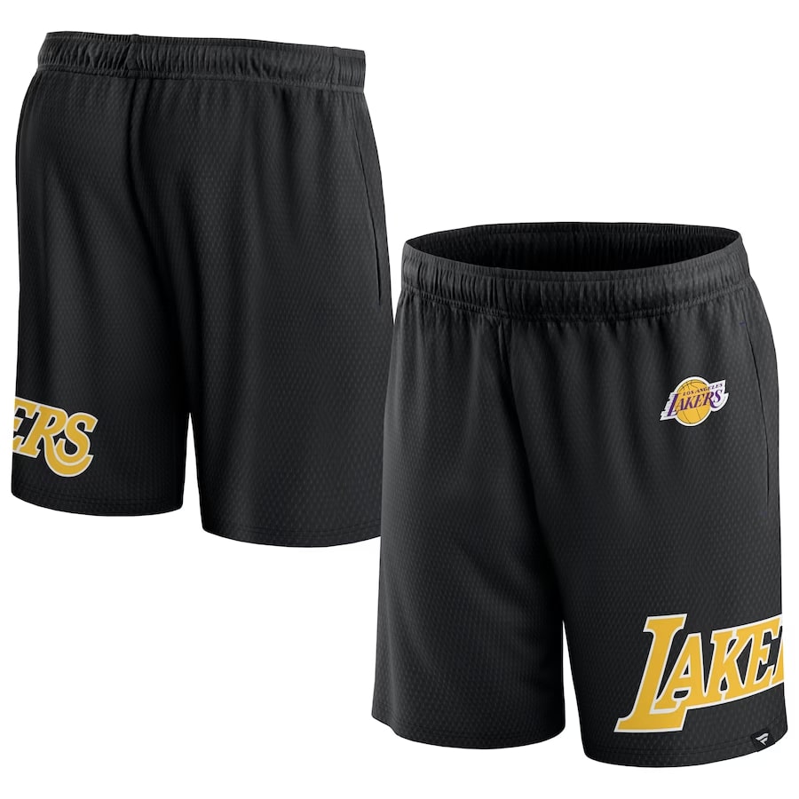 Los Angeles Lakers Fanatics free throw mesh shorts - Black colored on a white background.