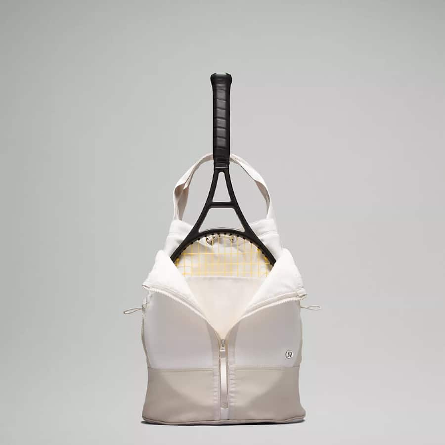 Lululemon Tennis Rally Bag 21L - White/Opal colorway on a gray background.