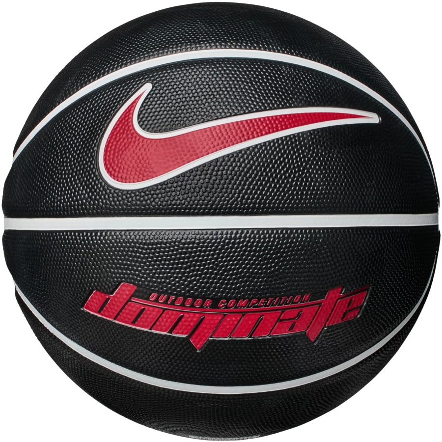 Nike Dominate 8P basketball - Black/Maroon colorway on a white background.