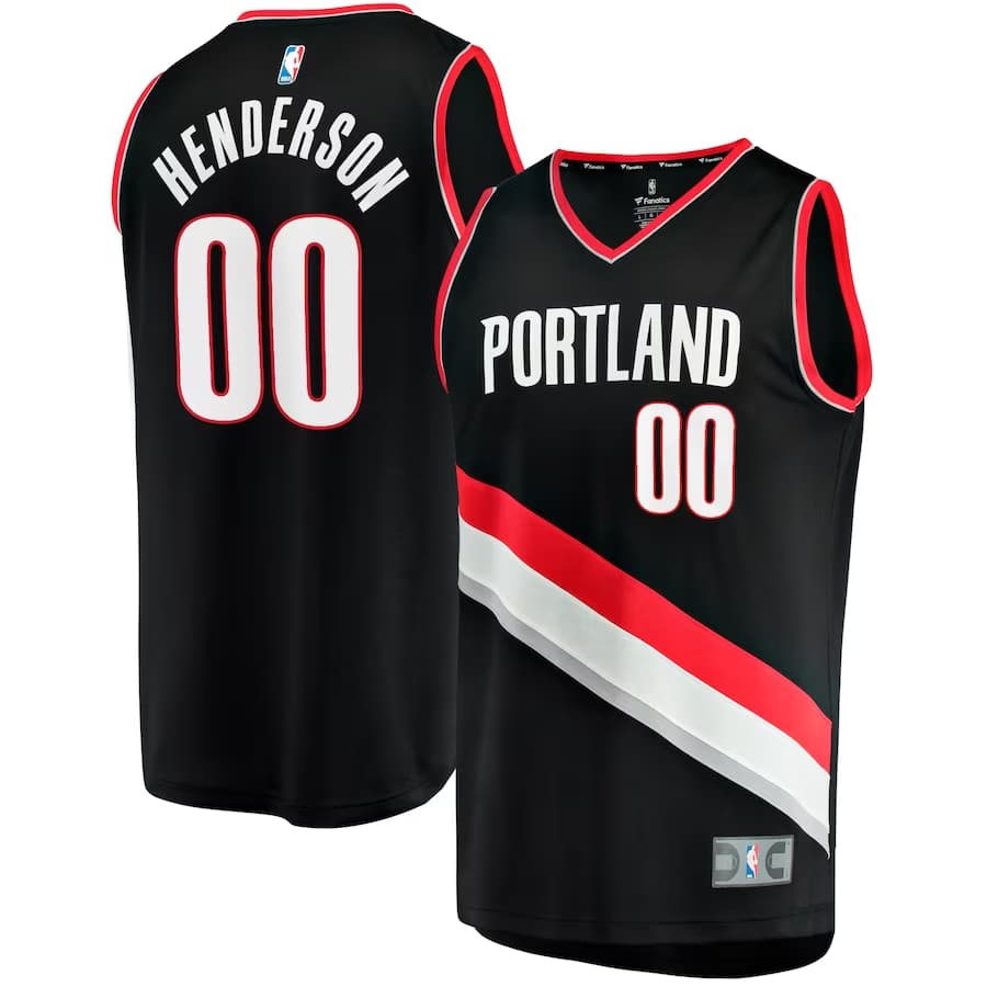 Scoot Henderson Portland Trail Blazers '23 NBA Draft jersey - Black colored on a white background.