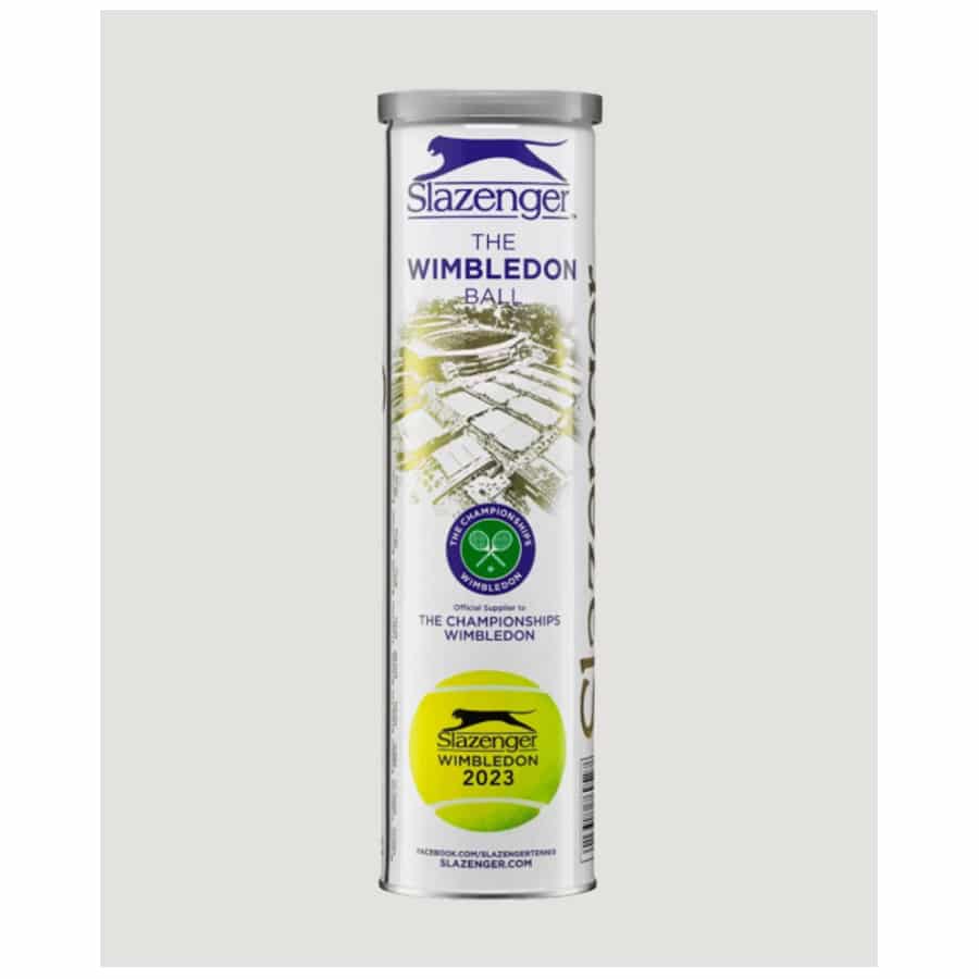 Slazenger Wimbledon Championships 2023 tennis balls - 4 count on a light gray background.