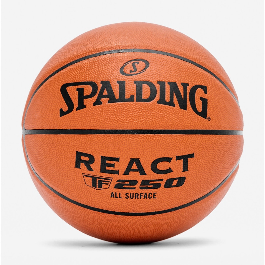 Spalding React TF-250 basketball - Orange colored on a light gray background.